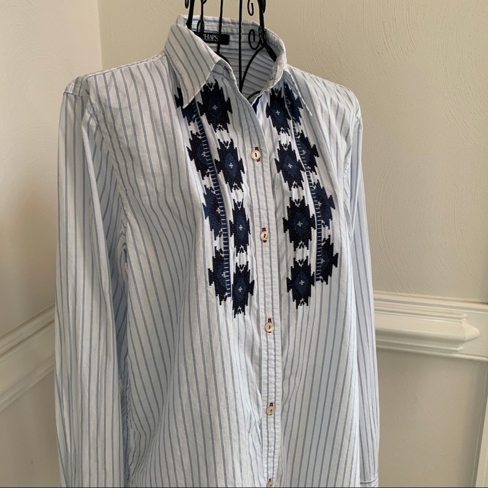 Chaps Long Sleeve Button Down Collared Shirt Sz M - image 3